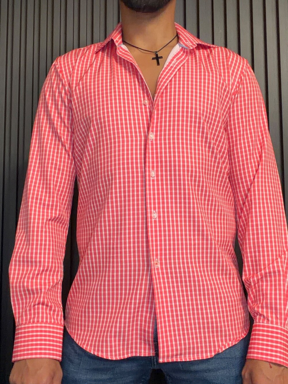 Used Nautica Coral & White Checkered Long Sleeve Button-Down Shirt (Size S)